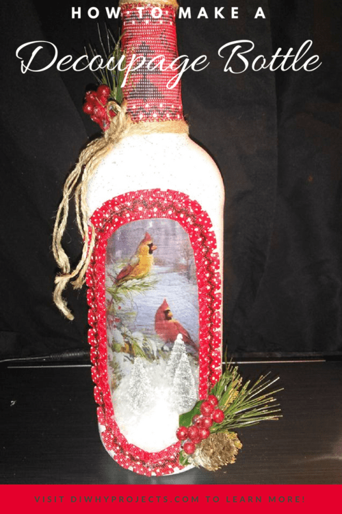 Decoupage Wine Bottle Christmas scene