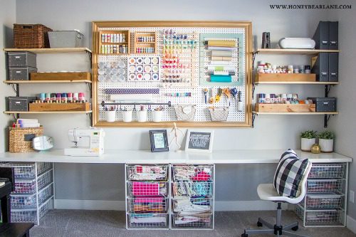 craftroom storage space with peg board hbl