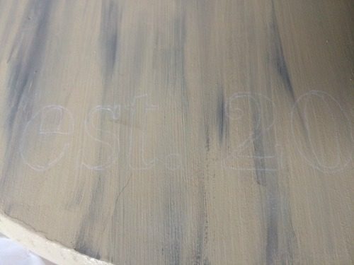 Chalk outline after transferring words to farmhouse serving tray
