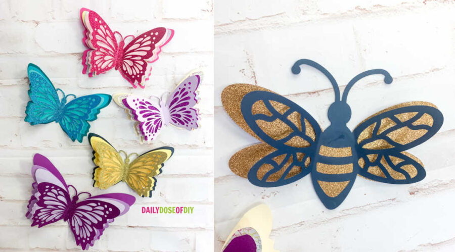 3d paper bee and butterfly wall decor project to make and sell with your Cricut.
