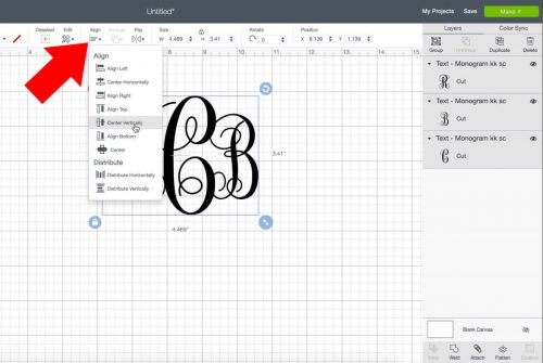Align your monogram initials vertically in Cricut Design Space