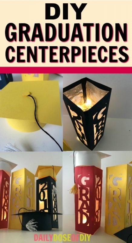 DIY Graduation Party Decorations for 2018. Free SVG files for lantern and cap table centerpieces