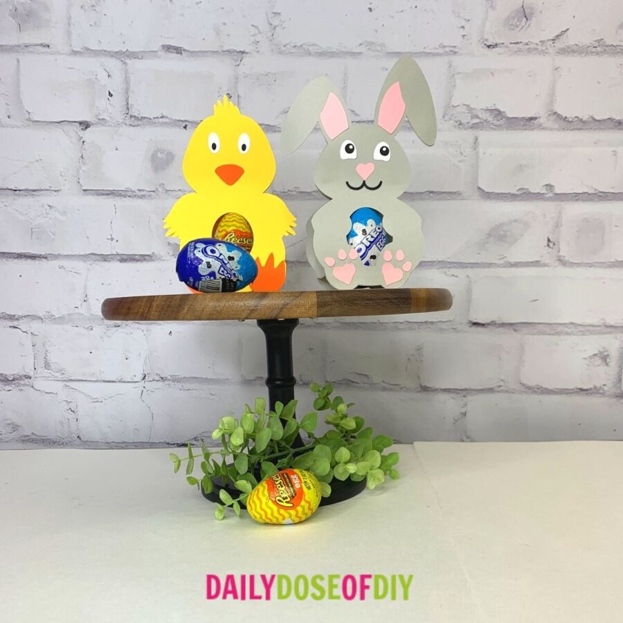 Easter bunny & chick candy holders with candy eggs in the center