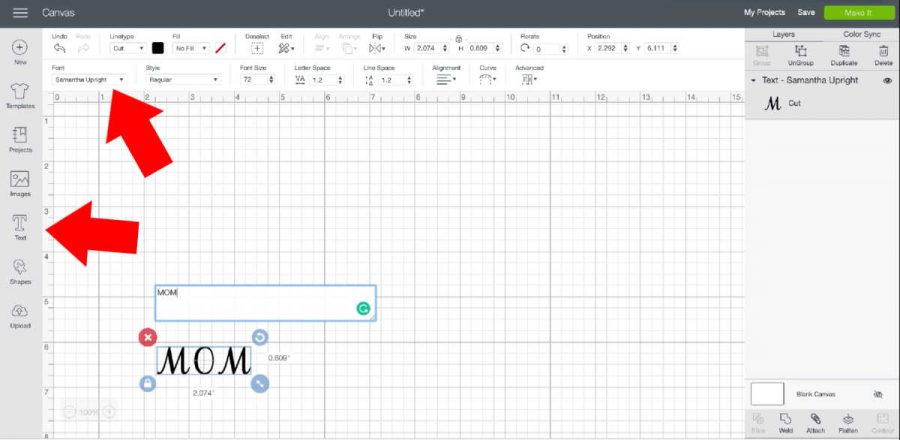 Designing a mom t-shirt in Cricut design space