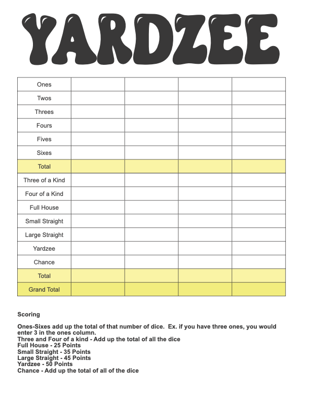 Easy DIY Yard Dice Outdoor Game - Daily Dose of DIY for Yardzee Score Card Printable Free