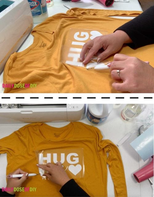 Removing transfer tape from bleach shirt design