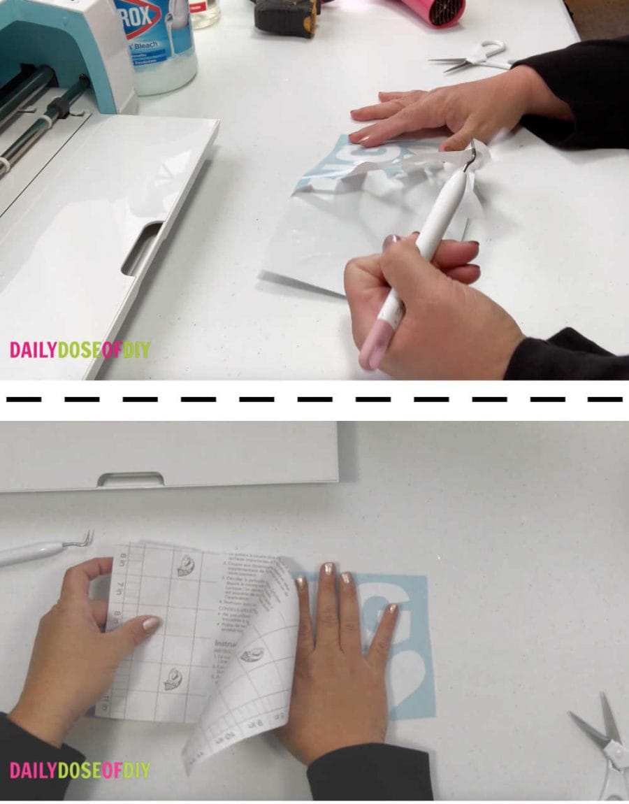 Weeding vinyl and applying transfer tape to make bleach shirts