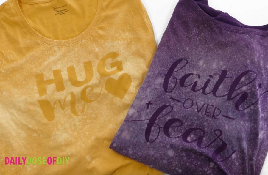Finished bleach spray shirts made with Cricut