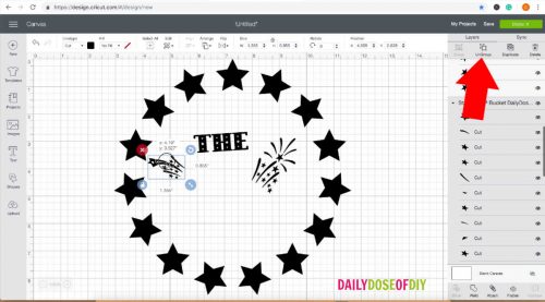 Ungroup the patriotic SVG file in Design Space to customize it for your light up camp bucket