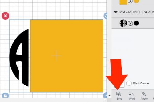 slice out the first letter of your circle monogram in design space