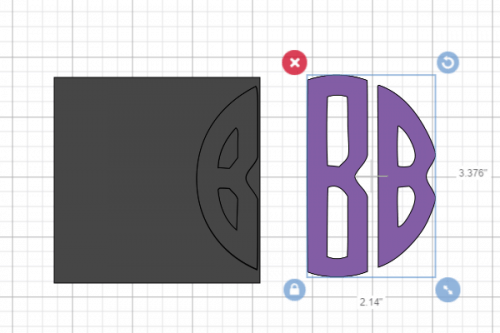 slicing the first and last letters to make a circle monogram in design space