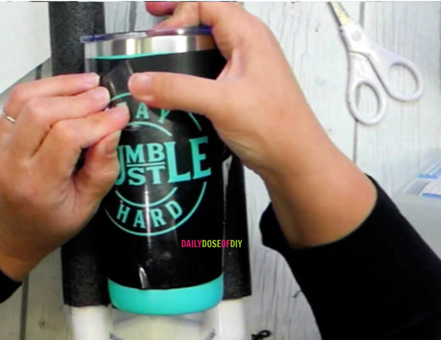 Removing the transfer tape from the stencil on a citristrip tumbler