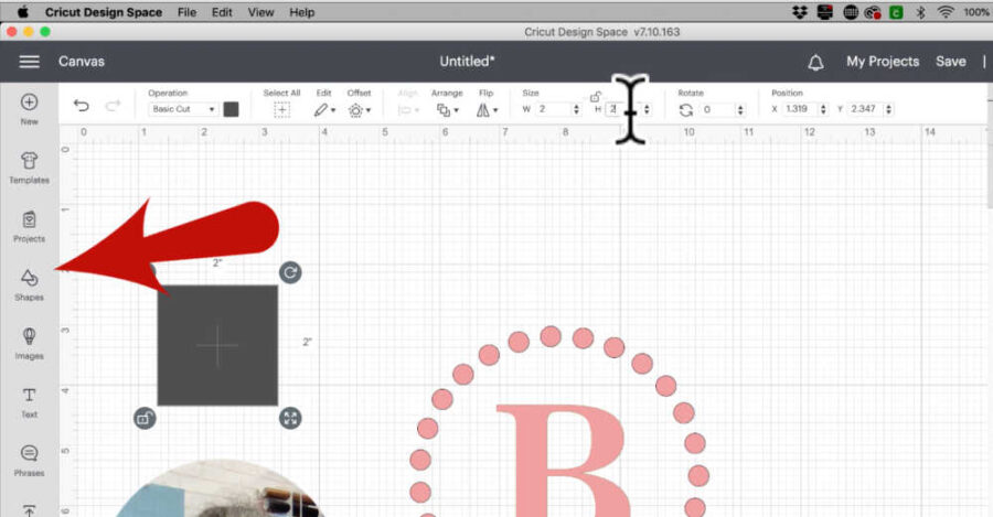 making a stencil using your monogram and a square in cricut design space 