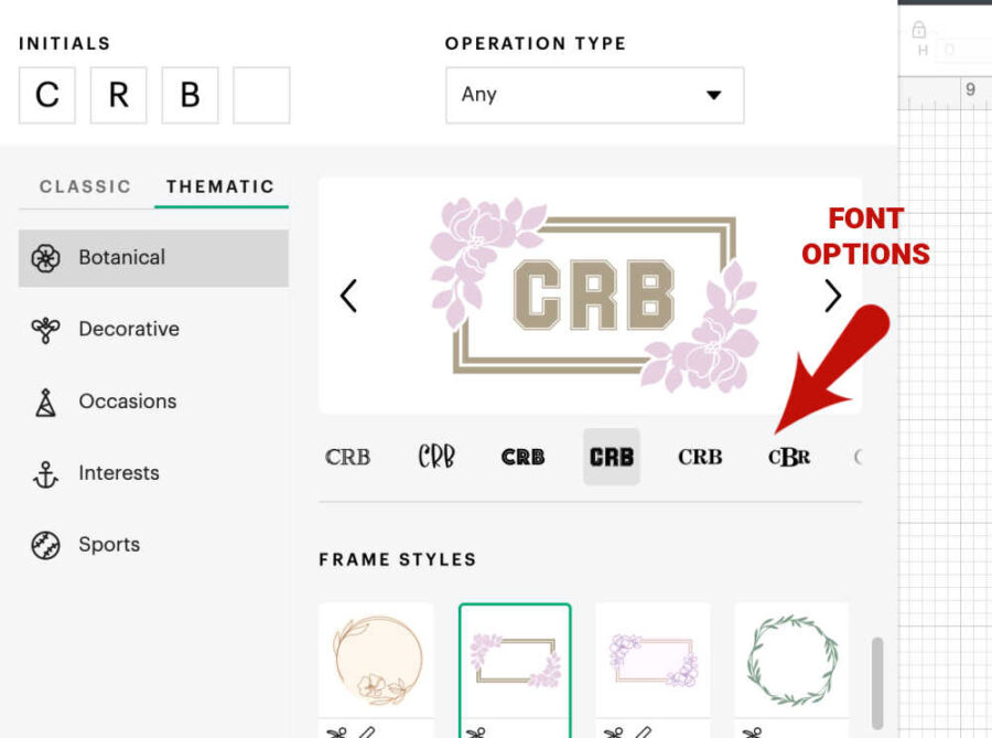 different font options for your monogram in cricut design space