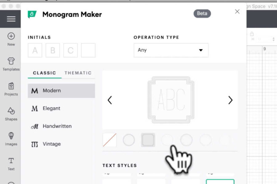 Frame options for monograms