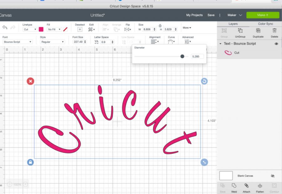 curving cursive text in Cricut design space