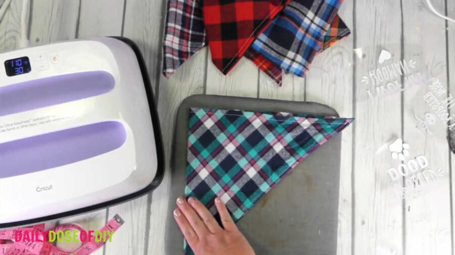 fold bandana in half and pre-press