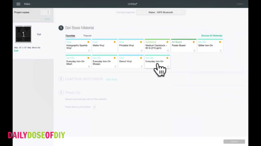 select everyday iron-on from the list of materials for your Cricut Maker