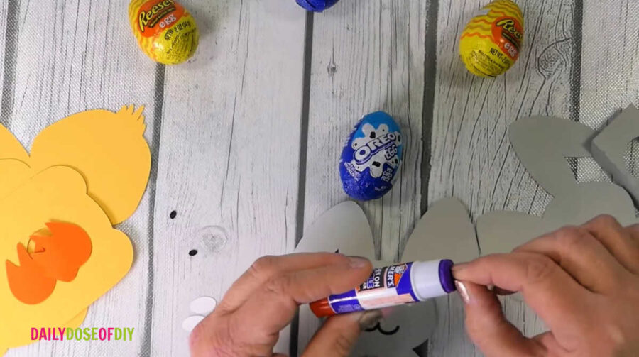 gluing very small cardstock pieces with a glue stick. a messy process.