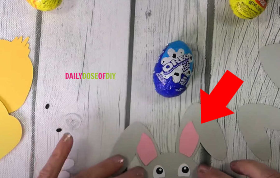 Make sure the bunny ears are on the correct side before you add glue