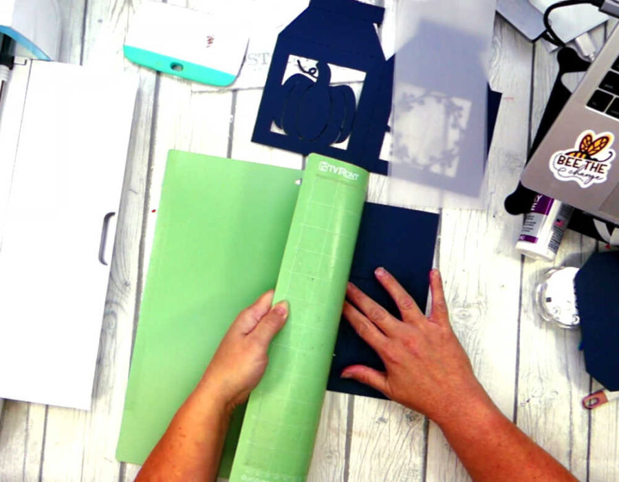 REmove the cutting mat from the fall luminary design to prevent curling and tearing. 