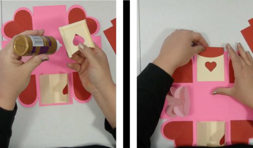 glueing down the pouch to the exploding box