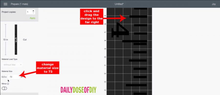 Getting ready to cut the Giant Ruler SVG with Cricut