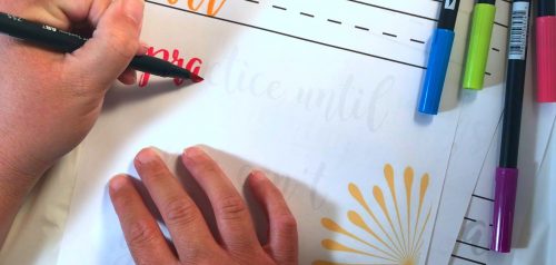 Using Tombow brush pens on the hand lettering practice sheets