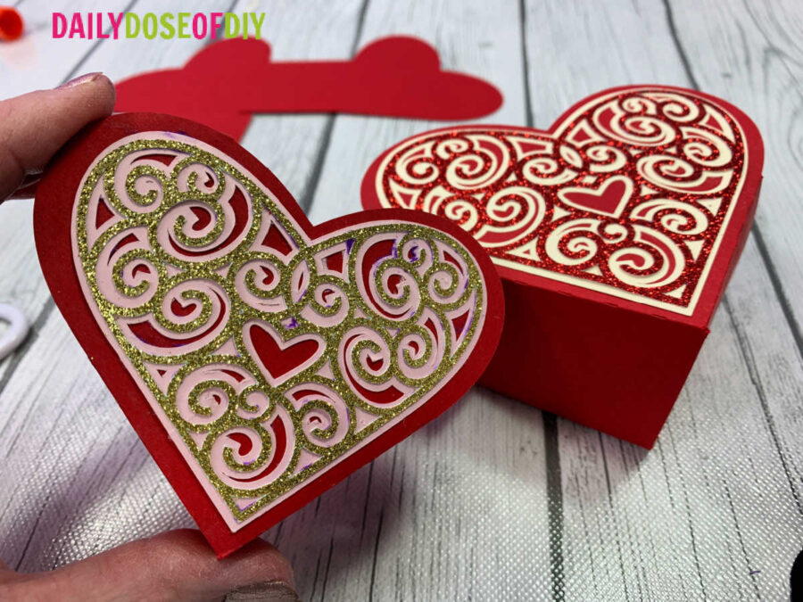 two finished paper heart boxes