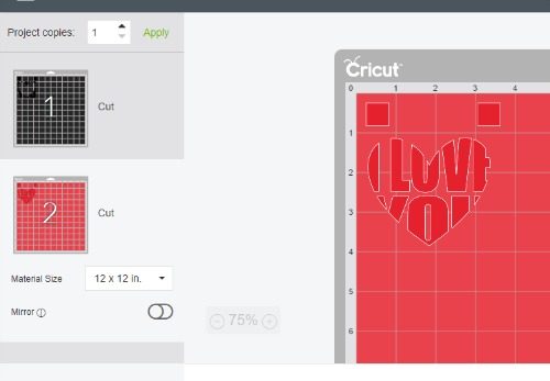 the knockout desings loaded on the cut mat in Cricut design space