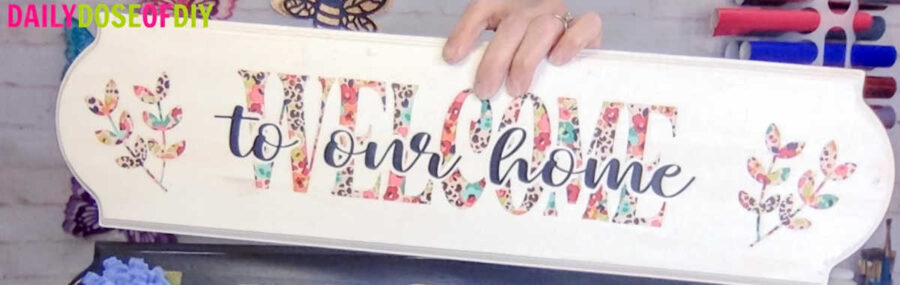 wood sign with knockout text and pattern vinyl