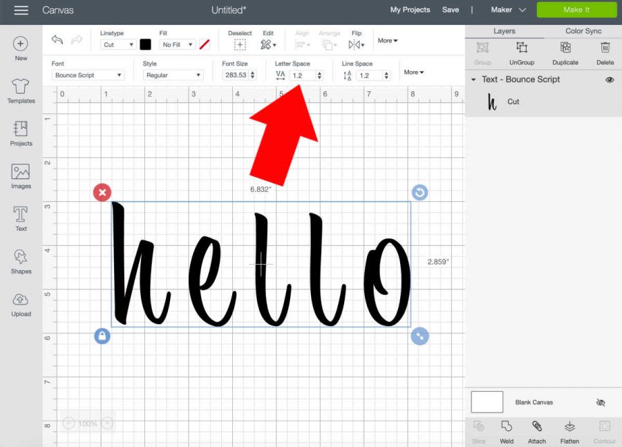 moving letters closer together with the letter space option in design space