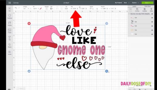Gnome SVG design in Cricut Design Space to make a shirt