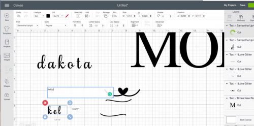 Separate lines of text in design space to make your mom shirt with Cricut