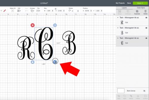 Make the center initital of your monogram bigger in Cricut Design Space