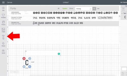 In Cricut design space start with text and choose your font to make a monogram