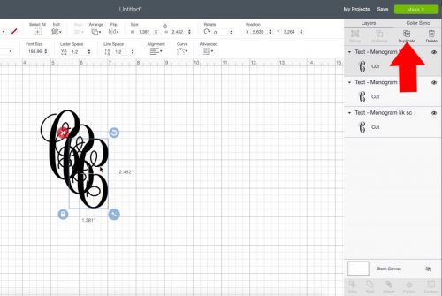 Make a swirly monogram in Cricut.