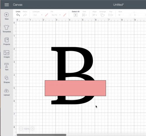 Use squares in Cricut Design Space to split letters for a monogram.
