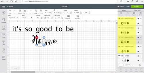 Moving the letters around to create a stencil in Cricut Design Space
