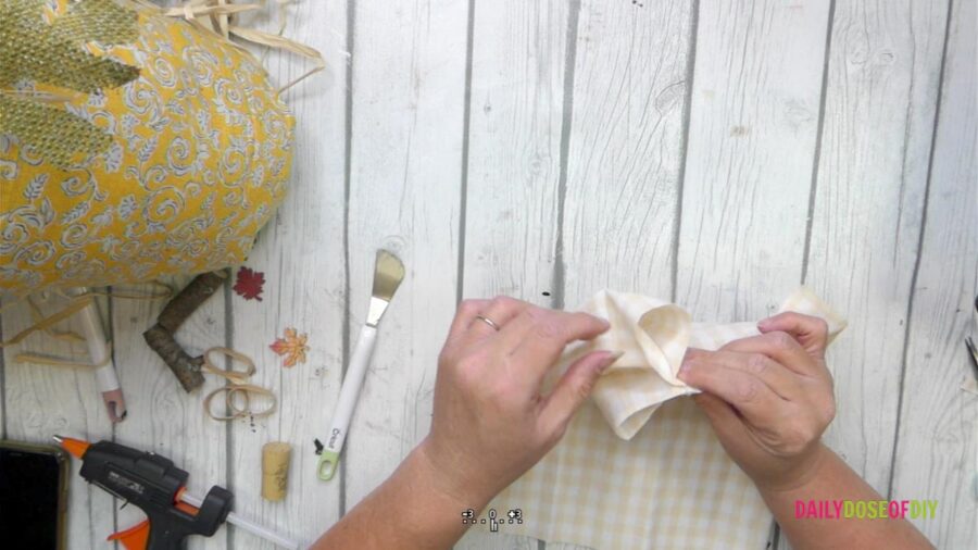 gathering material for a simple fabric pumpkin 