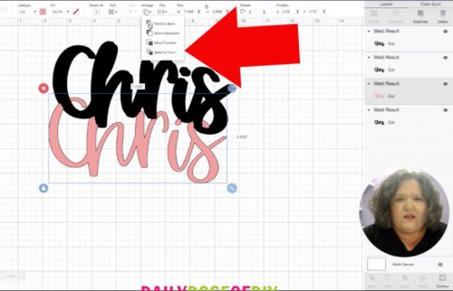 stacking layers to offset text and create a shadow layer in Cricut Design Space