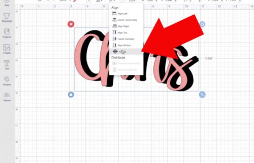 Centering text on top of the shadow layer in Cricut Design Space