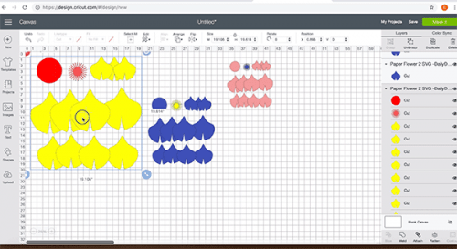 changing paper flower SVG sizes in cricut design space