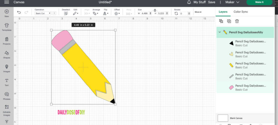 Yellow Pencil SVG file in Cricut Design Space