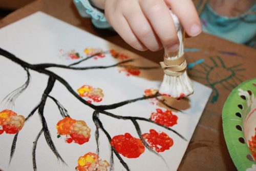 q-tip painted tree fall craft ideas for kids