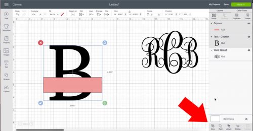 Slice out the rectangle in Cricut Design Space to make a split monogram