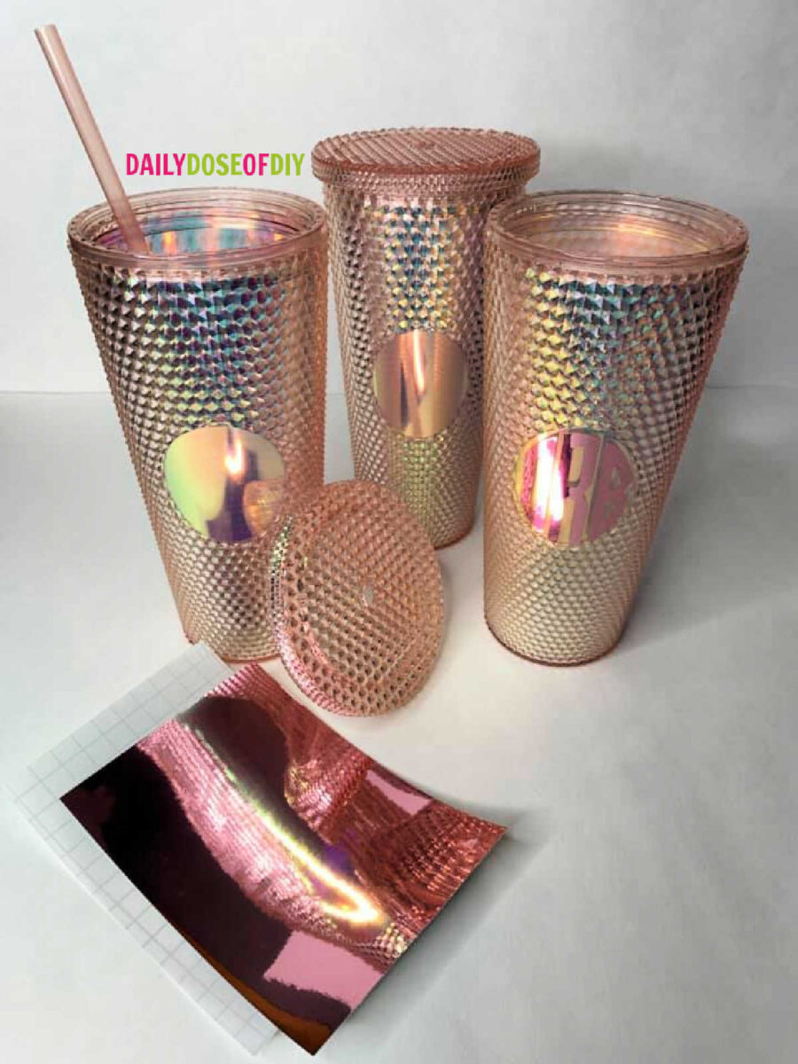 monogram studded rose gold tumbler