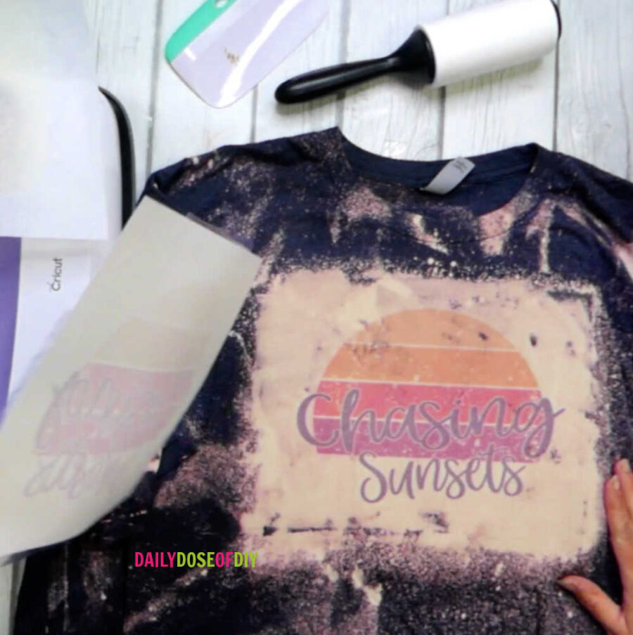 chasing sunsets sublimation design on a bleached shirt
