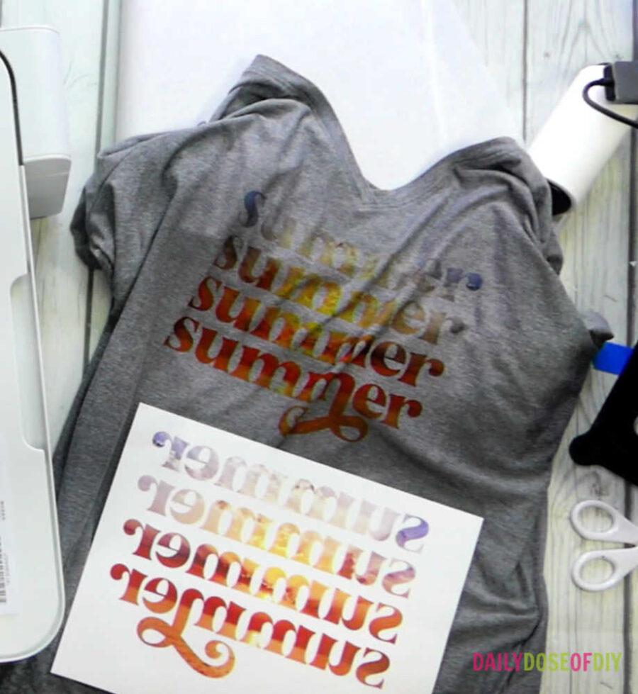 Comparison of a printed sublimation design and the final transferred design on a t-shirt
