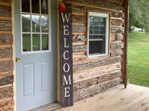 Finished vertical welcome sign made with cricut